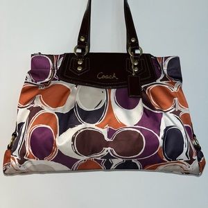 EUC Coach carryall canvas and leather purse